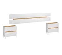 Habitdesign Cabezal + 2 Mesitas 2 Cajones, Modelo Tempus, Acabado Blanco Artik y Roble Nodi, Medidas: 100 cm (Alto) x 255 cm (Ancho) x 34 cm (Fondo)