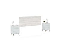 Habitdesign Cabezal + Dos mesitas de Noche, 240x116x33,5 (AnchoxAltoxFondo-en cm), Color Blanco Artik y Blanco Velho, Cabecero para Cama de Matrimonio, Modelo Sweet