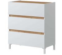 Habitdesign Cómoda 3 Cajones con Patas, 91x79x41 (AltoxAnchoxFondo-en cm), Cómoda Estilo Nórdico Color Roble Nodi y Blanco Artik, Modelo Tempus