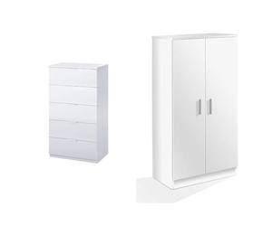 Habitdesign Comoda 5 Cajones, Sinfonier, Modelo Alaya, Acabado en Color Blanco Artik & 007813O - Zapatero Armario Basic, Mueble Auxiliar Acabado en Color Blanco, Medidas