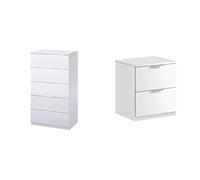 Habitdesign Comoda 5 Cajones, Sinfonier, Modelo Alaya, Acabado + Mesita de Noche, Book Oficina, Modelo Low Cost, Acabado Blanco Artik
