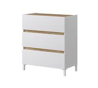 Habitdesign Cómoda de 3 Cajones Tempus con Patas | Mueble Cajonera Estilo Nórdico para Dormitorio | Color Blanco Artik y Roble Nodi, Medidas 91 x 79 x 41 cm