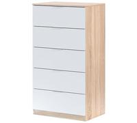 Habitdesign - Cómoda Dormitorio 5 Cajones, Sinfonier110x60x40 cm, Sinfonier 5 Cajones, Color Roble Canadian y Blanco Artik - Modelo Alaya