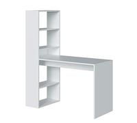 Habitdesign Escritorio con Estanteria Reversible Duplo, 120x53x144 cm | Color Blanco Artik y Roble Canadian, Mesa de ordenador