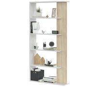 Habitdesign Estantería 5 baldas, Librería Comedor, Salon, Modelo Alida, Acabado en Color Blanco Artik y Roble Canadian, Medidas: 180 cm (Alto) x 90 cm (Ancho) x 25 cm (Fondo)