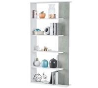 Habitdesign Estantería 5 baldas, Librería Comedor, Salon, Modelo Alida, Acabado en Color Blanco Artik y Gris Cemento, Medidas: 180 cm (Alto) x 90 cm (Ancho) x 25 cm (Fondo)