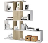 Habitdesign Estantería forma zig-zag en color roble canadian y blanco artik 145x28x145 cm