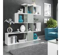 Habitdesign Estantería Librería, Modelo Zig-Zag-3, Acabado Blanco Artik y Cemento, Medidas: 145 cm (Alto) x 145 cm (Ancho) x 28 cm (Fondo)