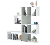 Habitdesign Estantería Librería, Salón, Comedor o Despacho, Modelo Zig-Zag, Acabado en Blanco Artik y Gris Cemento, Medidas: 145 cm (Alto) x 145 cm (Ancho) x 29 cm (Fondo)