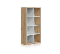 Estantería Vertical o Horizontal de 8 Huecos, Librería, Sistema de Almacenaje, Modelo Noa, Acabado en Color Roble Nodi y Blanco Artik, Medidas: 71,5 cm (Largo) x 137 cm (Alto) x 33 cm (Fondo)
