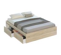 Habitdesign Estructura de Cama con 4 Cajones, 156x196x37 (AnchoxFondoxAlto-en cm), Estructura de Cama Doble Color Roble, Modelo Kendra (Sin Somier)