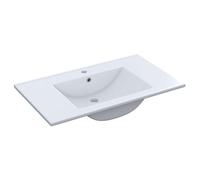 Habitdesign Lavabo Ceramica Color Blanco, Pila Lavamanos Rectangular, Baño, Medidas: 81,5 cm (Ancho) x 18 cm (Alto) x 46 cm (Fondo)
