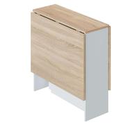 Habitdesign Mesa Auxiliar con Alas Abatibles, Mesa Cocina, Color Blanco Artik y Roble Canadian, Medidas: 77 cm (Largo) x 31-140 cm (Ancho) x 79 cm (Alto), Modelo Fly