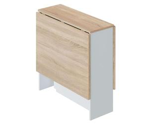 Habitdesign Mesa Auxiliar con Alas Abatibles, Mesa Cocina, Color Blanco Artik y Roble Canadian, Medidas: 77 cm (Largo) x 31-140 cm (Ancho) x 79 cm (Alto), Modelo Fly