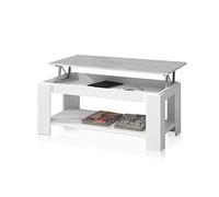 Habitdesign Mesa Centro con revistero, Mesa elevable, mesita Mueble Salon Comedor Acabado en Blanco Artik y Gris Cemento, Medidas: 102 cm (Largo) x 43/54 cm (Alto) x 50 cm (Fondo)