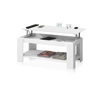 Mesa Centro con revistero, Mesa elevable, mesita Mueble Salon Comedor, Acabado en Blanco Artik, Medidas: 102 cm (Largo) x 43/54 cm (Alto) x 50 cm (Fondo)
