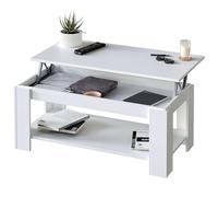 Mesa Centro con revistero, Mesa elevable, mesita Mueble Salon Comedor, Acabado en Blanco Artik, Medidas: 102 cm (Largo) x 43/54 cm (Alto) x 50 cm (Fondo)