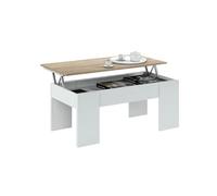 Habitdesign - Mesa de centro elevable LC, moderna, Blanco Artik/Roble Canadian 100x50x45-56 cm