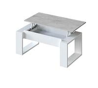 Habitdesign Mesa de Centro elevable, Mesita para Salon, Mesa Auxiliar, Modelo Nova, Acabado en Color Blanco Artik y Cemento, Medidas: 105 cm (Largo) x 55 cm (Ancho) x 45-54 cm (Fondo)