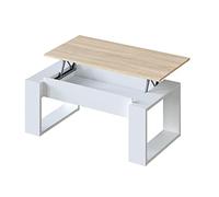 Habitdesign Mesa de Centro elevable, Mesita para Salon, Mesa Auxiliar, Modelo Nova, Acabado en Color Blanco Artik y Roble Canadian, Medidas: 105 cm (Largo) x 55 cm (Ancho) x 45-54 cm (Fondo)
