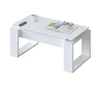 Habitdesign - Mesa de Centro Elevable Moderna, Mesita Auxiliar para Salón, Color Blanco Artik, 105x55x45-54 cm - Modelo Nova
