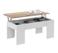 Habitdesign - Mesa de Centro Elevable Moderna, Mesita Auxiliar para Salón o Comedor, Blanco Artik y Roble Canadian, 100x50x45-56 cm - Modelo LC