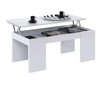 Habitdesign - Mesa de Centro Elevable para Salón Comedor, Mesa de Café con Almacenaje, Color Blanco Brillo, 100x50x43-54 cm - Modelo Kendra
