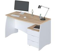 Habitdesign Mesa de Despacho con 3 Cajones, Mesa de Oficina o Estudio, Modelo Stil, Acabado en Balnco Artik y Roble Canadian, Medidas: 136 cm (Ancho) x 67 cm (Fondo) x 74 cm (Alto)