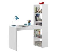 Habitdesign Mesa de Ordenador, Escritorio con Estanteria Reversible, Blanco Artik, Modelo Duplo, Medidas: 120 cm (Ancho) x 53 cm (Fondo) x 144 cm (Alto)