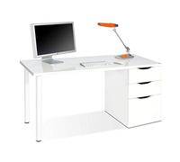 Habitdesign Mesa Ordenador Reversible con 2 Cajones y 1 Puerta, Mesa Despacho, Escritorio, Modelo Athena, Acabado en Color Blanco Artik, Medidas: 138 cm (Ancho) x 60 cm (Fondo) x 74 cm (Alto)