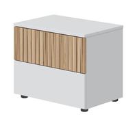 Habitdesign - Mesita de Noche Moderna con 2 Cajones, Mesilla Pequeña para Dormitorio, Color Blanco Artik y Natur, 42x50x34 cm - Modelo Bedside
