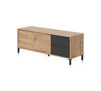 Habitdesign Modulo de TV 2 Puertas y 2 Cajones, Mueble TV, Modelo Brooklyn, Acabado en Roble Nodi y Gris Antracita, Medidas: 130 cm (Ancho) x 47 cm (Alto) x 41 cm (Fondo)