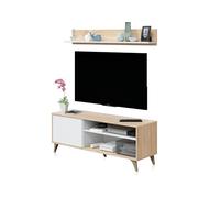 Habitdesign Modulo TV con Estante, Mueble de Salon, Juego de Muebles, Modelo Kikua Plus, Acabado en Blanco Artik y Roble Canadian, Medidas: 135 cm (Ancho) x 50 cm (Alto) 40 cm (Fondo)