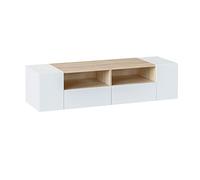 Habitdesign Modulo TV, Mueble de Salon, Juego de Muebles, Modelo Tamiko, Acabado en Blanco Artik y Roble Canadian, Medidas: 138 cm (Largo) x 42 cm (Fondo) x 36 cm (Alto)