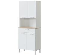 Habitdesign Mueble Auxiliar Cocina 4 Puertas + 1 Cajón, Modelo Kira, Acabado Blanco Artik y Roble Canadian, Medidas: 186 cm (Alto) x 72 cm (Ancho) x 40 cm (Fondo)