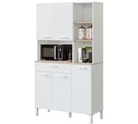 Alacena de Cocina, Aparador Comedor, Mueble Auxiliar 5 Puertas + 1 Cajon y Estante Interior, Acabado en Blanco Artik y Roble Canadian, Medidas: 108 cm (Ancho) x 186 cm (Alto) x 40 cm (Fondo)