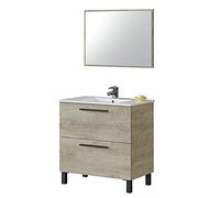 Habitdesign Mueble de Baño con 2 Cajones y Espejo, Modulo Lavabo, Modelo Athena, Acabado en Roble Alaska, Medidas: 80 cm (Ancho) x 80 cm (Alto) x 45 cm (Fondo)