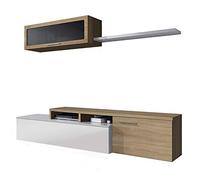 Habitdesign Mueble de Salon, Comedor, Mueble Moderno, Acabado en Color Blanco Brillo y Roble Canadian, Medidas: 200 cm (Ancho) x 43 cm (Alto) x 34 cm (Fondo)