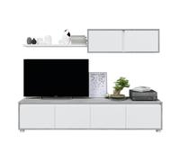 Habitdesign Mueble de Salón Modelo Alida, 200 x 43 x 41 cm | Color Blanco Artik y Gris Cemento, Módulos de Comedor, Moderno