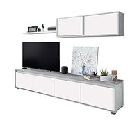 Habitdesign Mueble de Salon Moderno, Modulos de Comedor, Modelo Alida, Acabado en Blanco Artik y Gris Cemento, Medidas: 200 cm (Ancho) x 43 cm (Alto) 41 cm (Fondo)