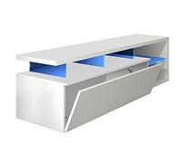 Habitdesign Modulo de TV Moderno, Mueble Salon, Modelo Blue-Tech, Color Blanco Brillo y Luces LED, Medidas: 150 cm (Ancho) x 43 cm (Alto) x 41 cm (Fondo)