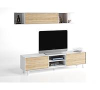 Habitdesign Mueble TV Zaiken salón Comedor en Blanco y Color Madera Roble 180x51x41 cm