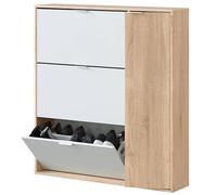 Habitdesign Mueble Zapatero 4 Puertas, Modelo Class, Acabado en Roble Canadian y Blanco Artik, Medidas: 106 cm (Ancho) x 115 cm (Alto) x 22 cm (Fondo)