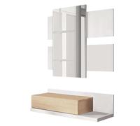 Due-Home Recibidor con cajón y espejo Modelo Tekkan Roble Canadian Blanco Artik 75x116x29 cm