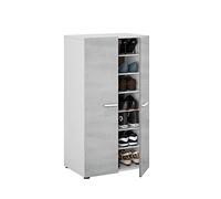Habitdesign Zapatero 2 Puertas Star, 103cm x 55cm x 36cm | Color Blanco Brillo y Cemento, Capacidad 14 pares de zapatos