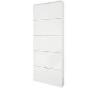 Zapatero moderno de 5 puertas blanco brillo 70cm x 180 x 17 cm