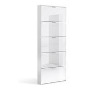 Habitdesign Zapatero con 5 Puertas, Mueble Zapatero Estrecho Dormitorio,Capacidad 15 Pares, Color Blanco Brillo, Medidas: 70 x 180 x 17 cm de Fondo