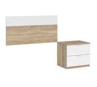 Habitdesing Cabezal Luca Dormitorio Juvenil 1 mesita 2 cajones Color Blanco y Roble cabecero habitación Infantil Moderno 50x100 cm