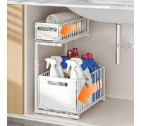 HABITELLO Lote de 1 Organizador Bajo Fregadero Extraíble de Metal 2 Niveles | Almacenaje y Organización Multiusos para Cocina Baño Armario y Especias