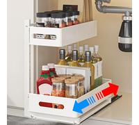 HABITELLO Organizador Bajo Fregadero Extraíble de Hierro - Organizador Cocina Multiusos con Instalación Sin Taladro, Rodamientos de Acero Silenciosos para Almacenaje de Armario y Baño (Blanco)